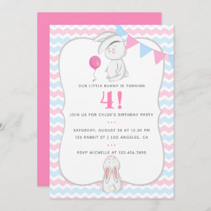 Tout âge Lapin thème Anniversaire Fête Invitation