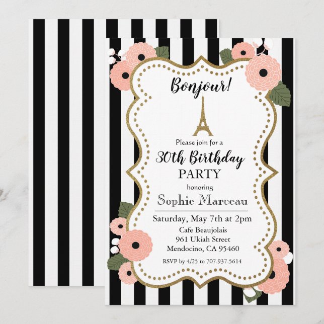 TOUT ÂGE - Paris Floral Anniversaire Invitation (Devant / Derrière)