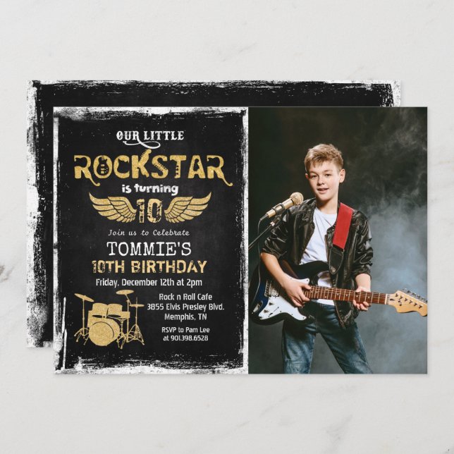 TOUT ÂGE - Photo Rockstar Birthday Invitation (Devant / Derrière)