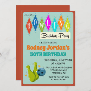 TOUT ÂGE - Retro Bowling Anniversaire Invitation