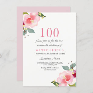 Tout âge rose floral 100e anniversaire Invitation 
