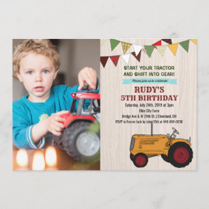 TOUT ÂGE - Tracteur Anniversaire Photo Invitation
