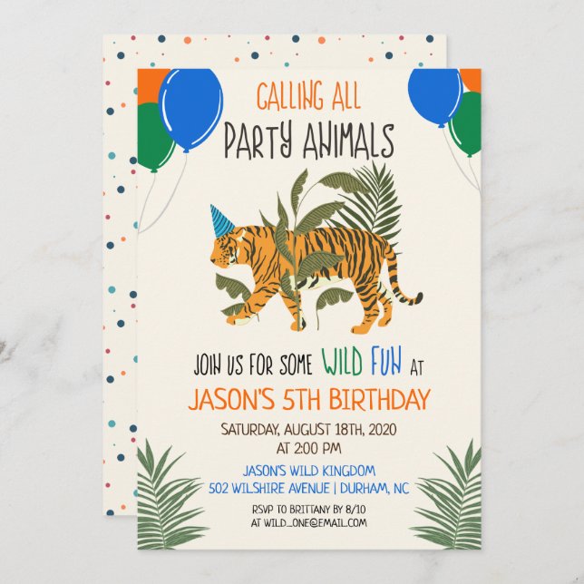 TOUT ÂGE - Zoo Jungle Anniversaire Invitation Garç (Devant / Derrière)