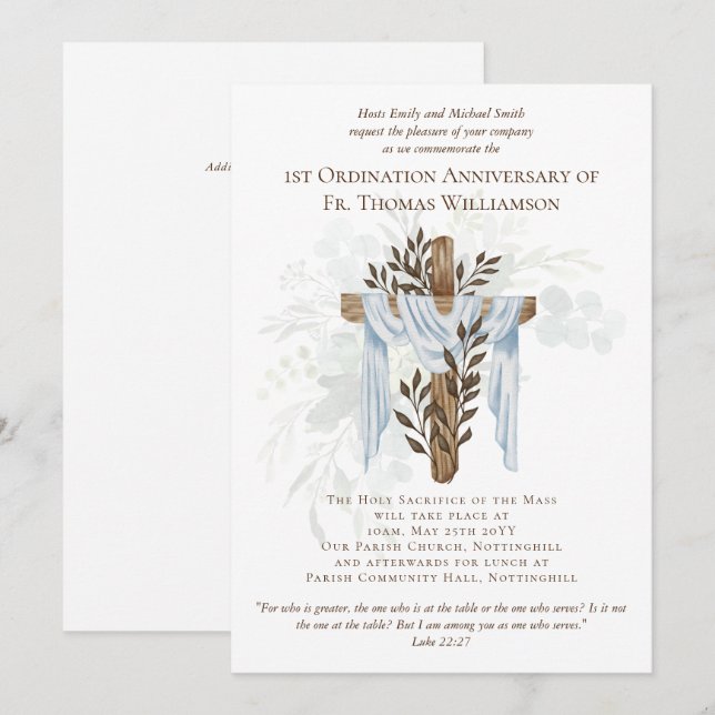 TOUT Anniversaire d'Ordination Invitation Bois rus (Devant / Derrière)