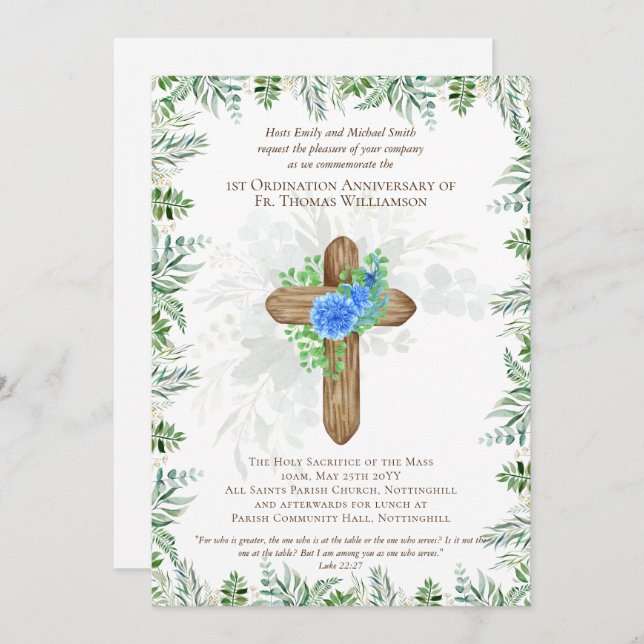 TOUT Anniversaire d'Ordination Invitation Bois rus (Devant / Derrière)