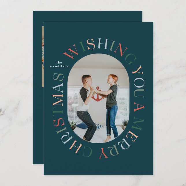 Tout autour Joyeux Noël Carte photo coloré (Devant / Derrière)