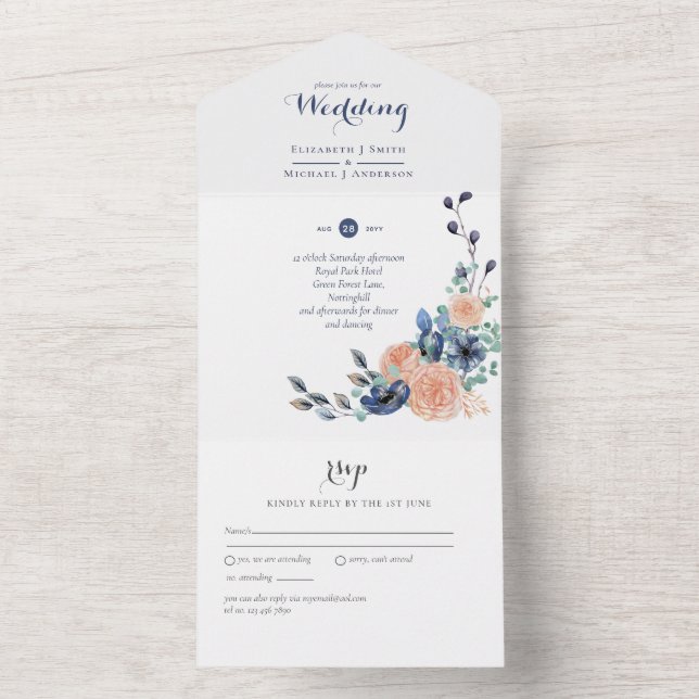 Tout compris Coral et Faire-part de mariage Bleue (À l'intérieur)