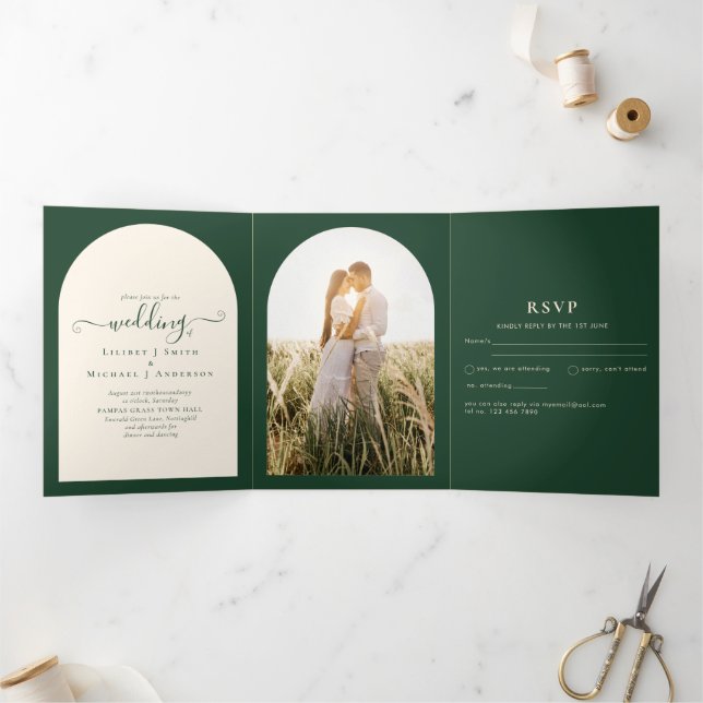 Tout-en-1 Emerald Green Wedding Programme RSVP PHO (Intérieur)