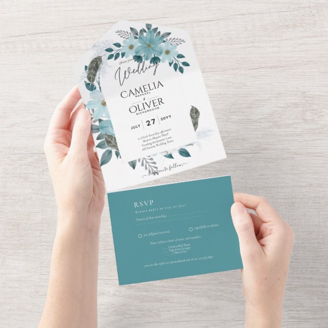 Tout-en-1 Verre de mer Turquoise Invitation floral (Déchirure)