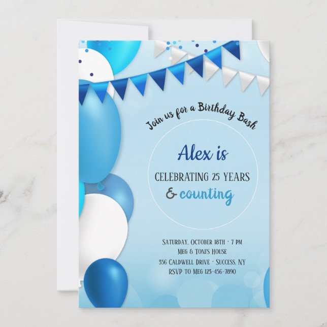 Tout en bleu Invitation d'anniversaire (Devant)