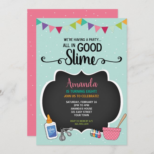 Tout En Bon Slime Anniversaire Fête Invitation (Devant / Derrière)