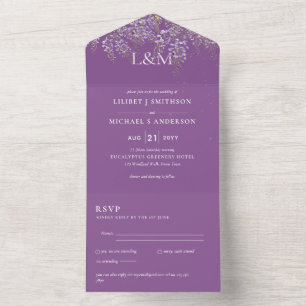 Tout En Un 3in1 Wisteria Floral Violet Mariage Invitation RSV