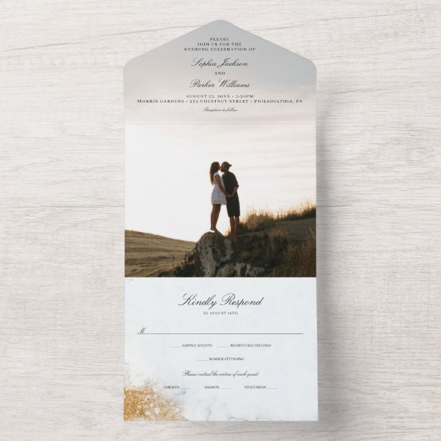 Tout En Un All in One Classic Luxe Marble Wedding Invitation (À l'intérieur)