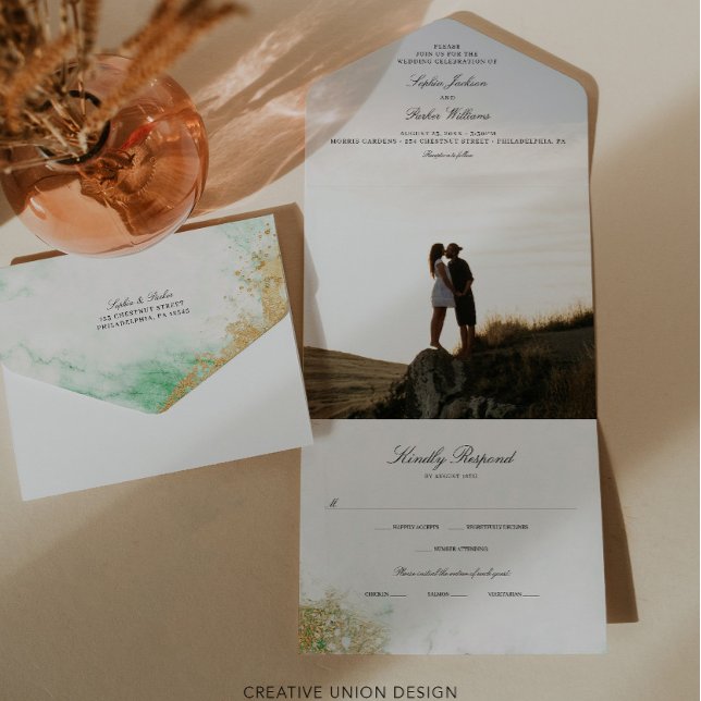 Tout En Un All in One Classic Luxe Marble Wedding Invitation (Créateur téléchargé)