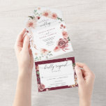 Tout En Un All in One Country Boho Rose Wedding Invitation<br><div class="desc">Ces invitations de mariage tout-en-un uniques sont magnifiquement imprimées et faciles à utiliser! Ajoutez simplement un cachet à la carte postale RSVP, afin que vos invités puissent remplir facilement les informations RSVP, déchirer et vous renvoyer par la poste ! Pour envoyer, vous pouvez simplement plier, sceller (en utilisant l'un des...</div>