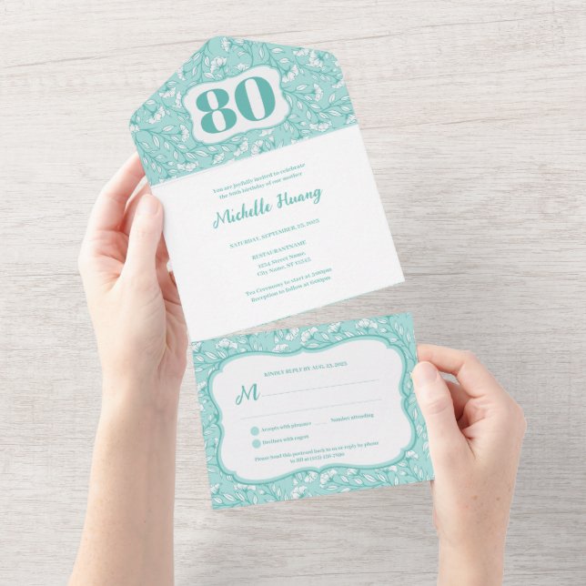 Tout En Un All in One Elegant 80th Birthday Invitation (Déchirure)