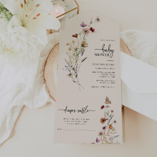 Tout En Un Baby Shower Fleurs Sauvages Invitation Tout-en-un