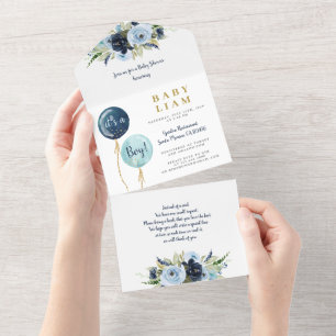 Tout En Un Ballons bleus baby shower invitation garçon