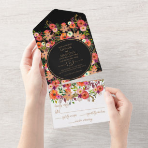 Tout En Un Bold Fall Floral Mariage All in One Invitation