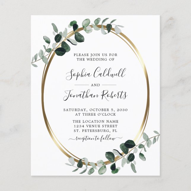 Tout en un budget Eucalyptus Faire-part de mariage (Devant)
