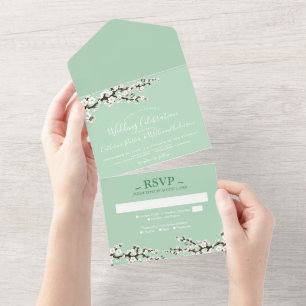 Tout En Un Cherry Blossom All-in-One Mint Event Invitation