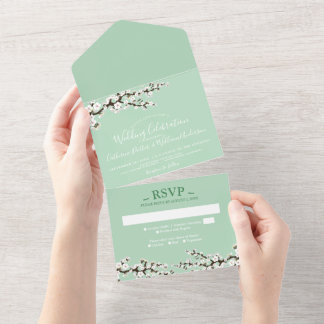 Tout En Un Cherry Blossom All-in-One Mint Event Invitation