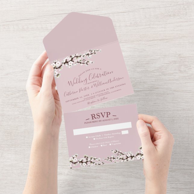 Tout En Un Cherry Blossom All-in-One Pink Event Invitation (Déchirure)