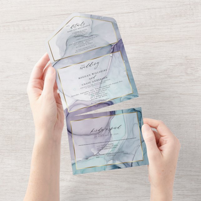 Tout En Un Chic Encre Abstraite Améthyste Sarcelle Invitation (Déchirure)