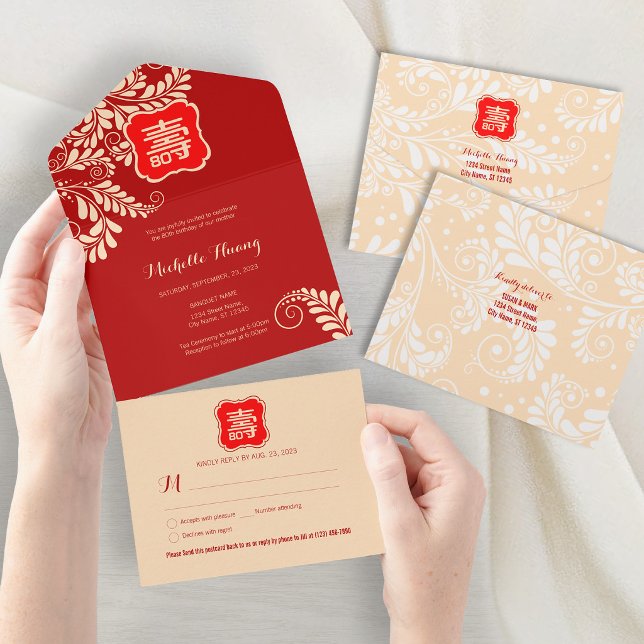 Tout en un Chinois Longévité Invitation Anniversai (Créateur téléchargé)
