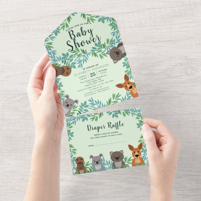 Tout En Un Curte Australian Criters Baby shower Invitation (Déchirure)