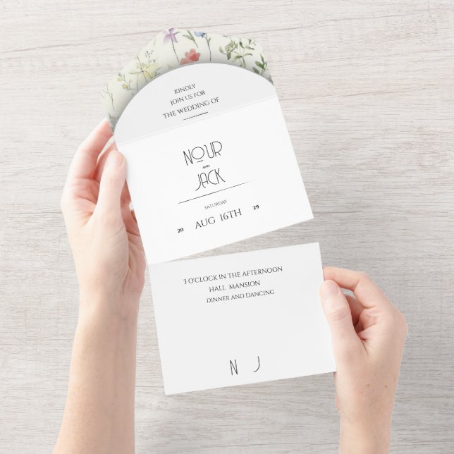 Tout En Un Elegant  Floral Wedding Invitation | Editabl (Déchirure)