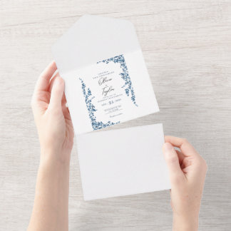 Tout En Un Elegant Floral Wedding Invitation with Gold