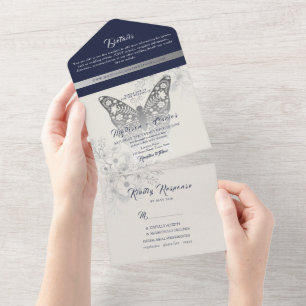 Tout En Un Élégante invitation de mariage tout-en-un bleu mar