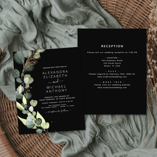 Tout en un Eucalyptus Faire-part de mariage noir (Créateur téléchargé)
