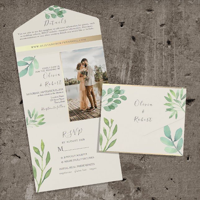 Tout En Un Eucalyptus Green Wedding Invitation (Créateur téléchargé)