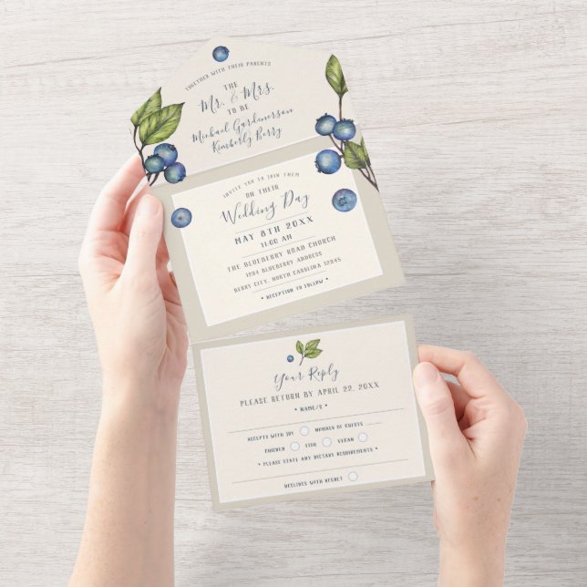 Tout En Un Faire invitation de mariage aux myrtilles bleues c (Déchirure)