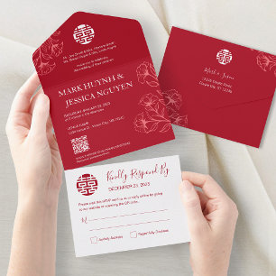 Tout En Un Faire invitation de mariage chinois avec motif flo