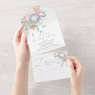 Tout En Un Fête des mariées florale bleu Dusty Invitation de 
