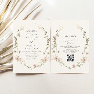 Tout en un Fleur sauvage QR Code Jardin Mariage