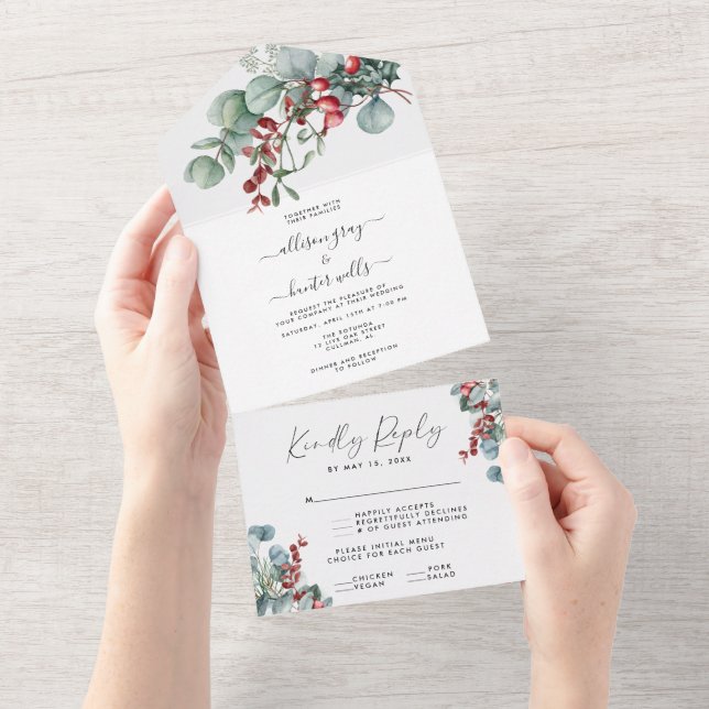 Tout En Un Floral All In One Wedding Invitation  (Déchirure)