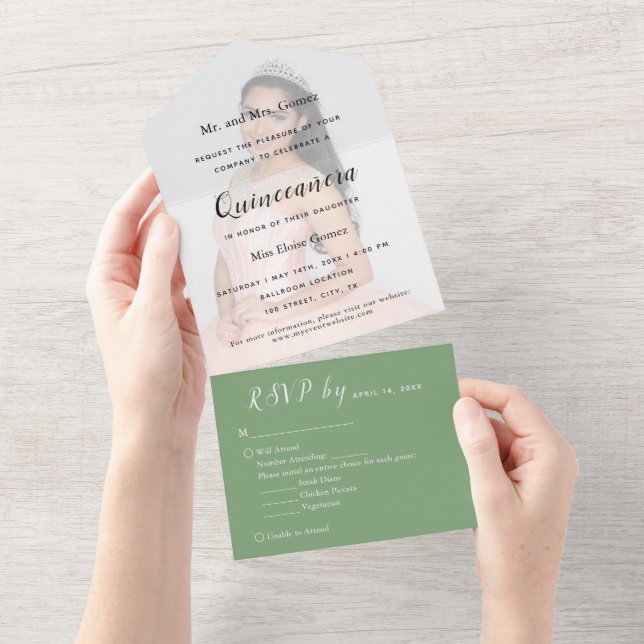 Tout En Un Fond de photo vert sauge Invitation à l'événement  (Déchirure)