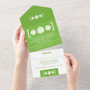 Tout En Un Green D20 Dice Gamer All in One Wedding Invitation