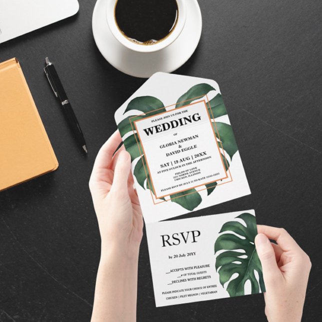 Tout En Un Green Monstera Leaf All in One Wedding Invitation (Créateur téléchargé)