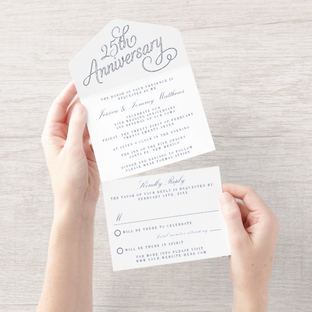 Tout En Un Invitation 25e anniversaire de Mariage d'argent Véritable hui (Détachable)