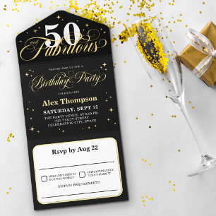 Tout En Un Invitation 50 & Fabuleux Glamour Gold Birthday Party