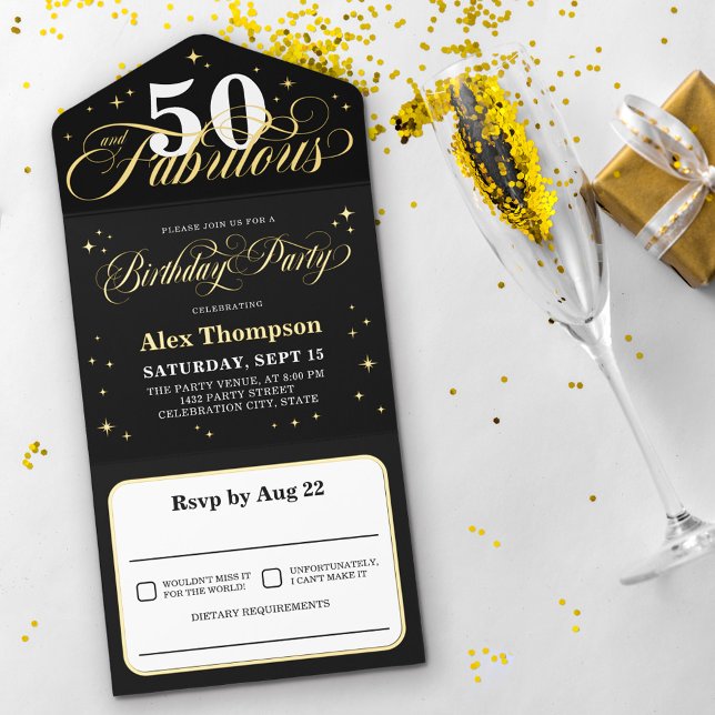 Tout En Un Invitation 50 & Fabuleux Glamour Gold Birthday Party (Créateur téléchargé)