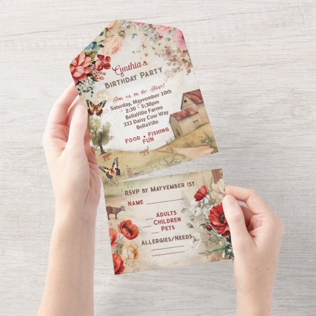 Tout En Un Invitation à la fête à la ferme de campagne (Déchirure)