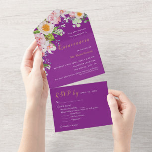 Tout En Un Invitation à l'événement triple RSVP Floral Violet