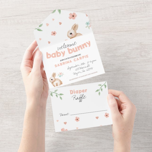 Tout En Un Invitation à une fête de baby shower lapin et tira (Déchirure)