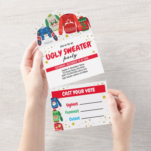 Tout En Un Invitation à une Soirée Pull de Noël Moche (Déchirure)